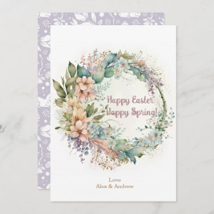 Happy Oaster Happy Spring Watercolor Blumenreath Feiertagskarte