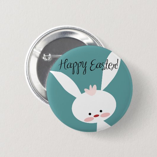 Happy Oaster Hasen auf blauem aquamarinem Hintergr Button (Vorne & Hinten)