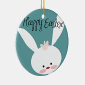 Happy Oaster Hasen auf blauem aquamarinem Hintergr Keramik Ornament (Rechts)