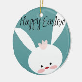 Happy Oaster Hasen auf blauem aquamarinem Hintergr Keramik Ornament (Links)