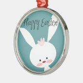 Happy Oaster Hasen auf blauem aquamarinem Hintergr Silbernes Ornament (Links)