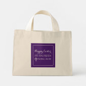 Happy Oaster hat er Risen Bible Verse Dunkel Lila Mini Stoffbeutel (Rückseite)