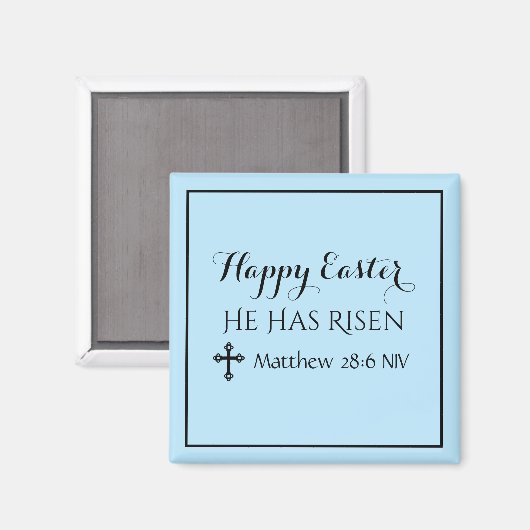 Happy Oaster hat er Risen Bible Verse Light Blue Magnet (Vorderseite/Rückseite)