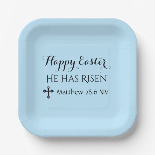 Happy Oaster hat er Risen Bible Verse Light Blue Pappteller (Vorderseite)