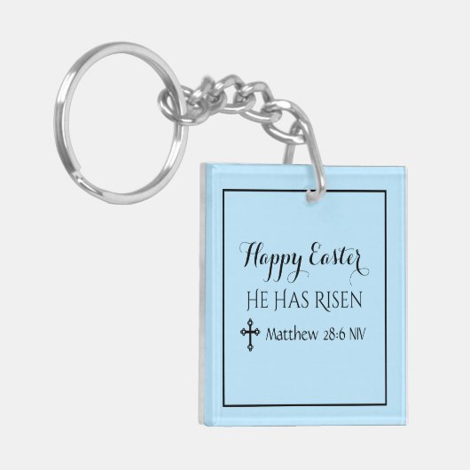 Happy Oaster hat er Risen Bible Verse Light Blue Schlüsselanhänger (Vorderseite links)