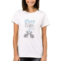 Happy Oaster Hearts Bunnies Rabbits Blue Gray
