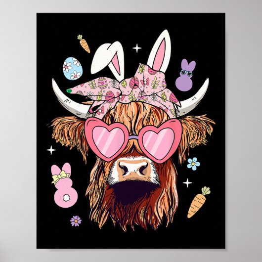 Happy Oaster Heifer Kuh Bunny Ears Ei Jagd Poster (Vorne)