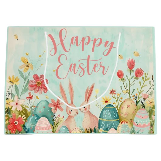 Happy Oaster Hellgrün Aquarell Große Geschenktüte (Vorderseite)