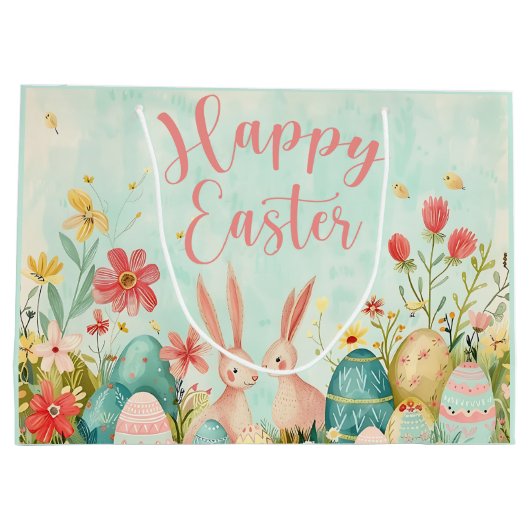 Happy Oaster Hellgrün Aquarell Große Geschenktüte (Rückseite)