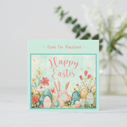 Happy Oaster Hellgrün Aquarell Gruß Karte (Stehend Vorderseite)