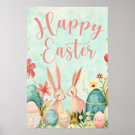 Happy Oaster Hellgrün Aquarell Poster (Vorne)