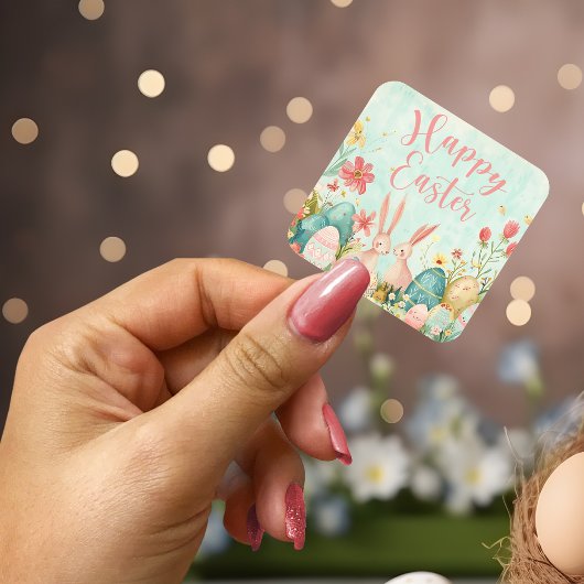 Happy Oaster Hellgrün Aquarell Quadratischer Aufkleber