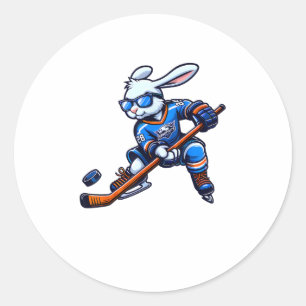 Happy Oaster Hockey Rabbit Men Women Kind Runder Aufkleber
