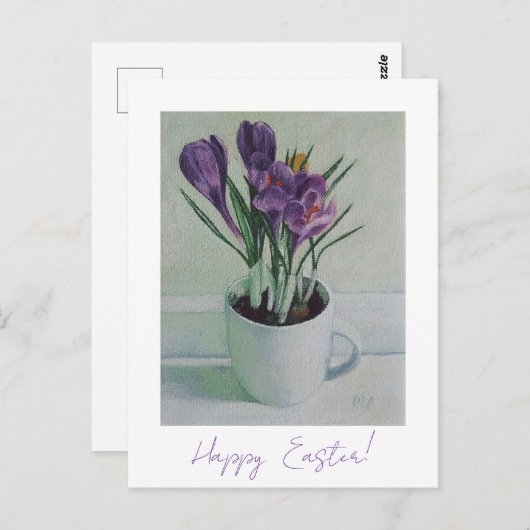 Happy Oaster hübsche lila Crocus Feine Kunst Postkarte (Vorne/Hinten)