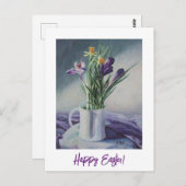 Happy Oaster hübsche lila Crocuses Blumenkunst Postkarte (Vorne/Hinten)