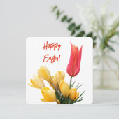 Happy Oaster hübscher gelber Crocus, roter Tulpe Karte (Stehend Vorderseite)