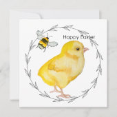 Happy Oaster Huhn und Frühlingsblumen Einladung (Vorderseite)