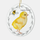 Happy Oaster Huhn und Frühlingsblumen Keramik Ornament (Links)