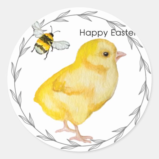 Happy Oaster Huhn und Frühlingsblumen Runder Aufkleber (Vorderseite)