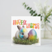 Happy Oaster | Kaninchen mit farbigem Ei Karte (Stehend Vorderseite)