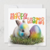 Happy Oaster | Kaninchen mit farbigem Ei Karte (Vorderseite)
