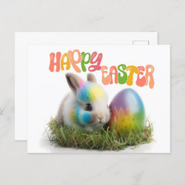 Happy Oaster | Kaninchen mit farbigem Ei Postkarte