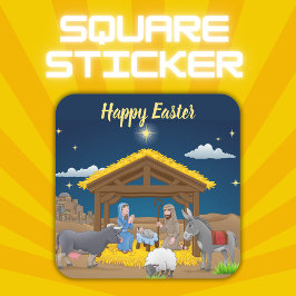 Happy Oaster - Krippe | Quadratischer Aufkleber