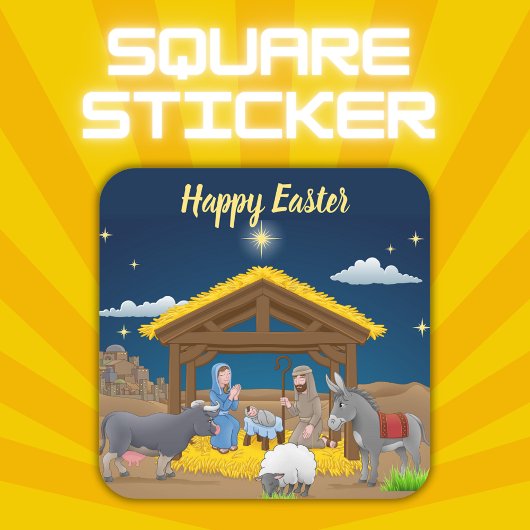 Happy Oaster - Krippe | Quadratischer Aufkleber