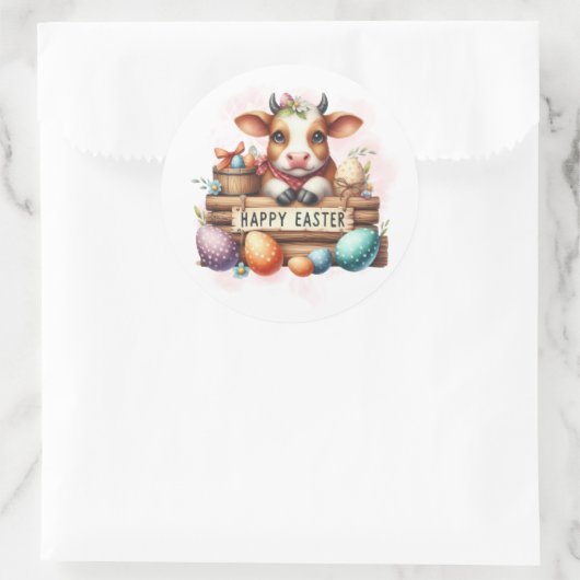 Happy Oaster Kuh und Eier Runder Aufkleber (Tasche)