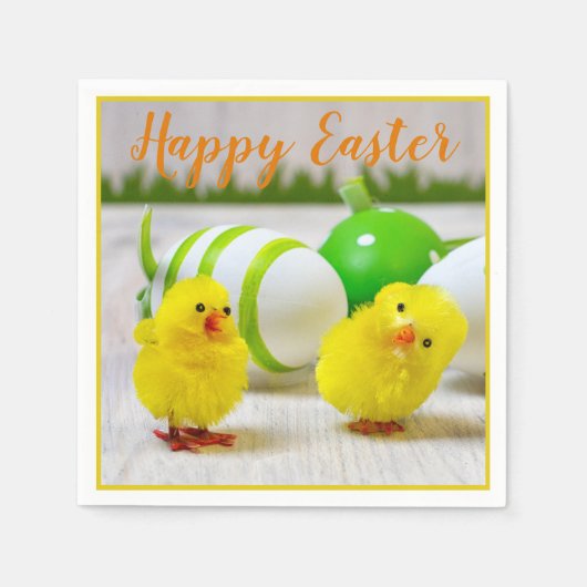 Happy Oaster Küken mit Eigelb, grün orange Serviette (Vorderseite)