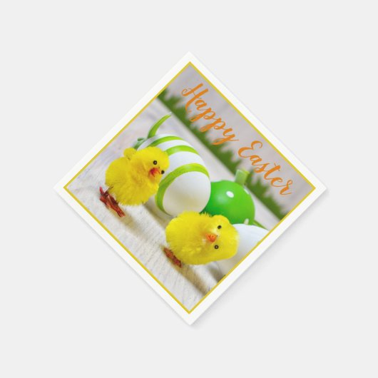 Happy Oaster Küken mit Eigelb, grün orange Serviette (Ecke)