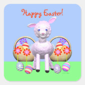 Happy Oaster Lamb mit Ostereiern Quadratischer Aufkleber (Vorderseite)