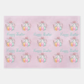 Happy Oaster Lamb und Eier auf rosa Geschenkpapier Set (Vorderseite 2)