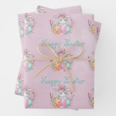Happy Oaster Lamb und Eier auf rosa Geschenkpapier Set (Beispiel)