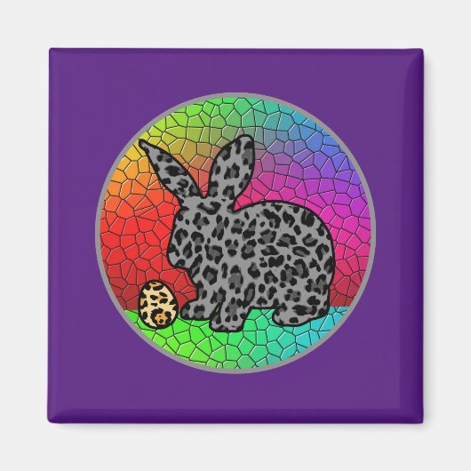 Happy Oaster Leopard Print Bunny Rabbit and Egg T Magnet (Vorne)