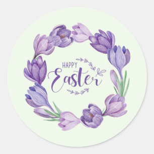 Happy Oaster Lila Crocus Blume Wreath Runder Aufkleber