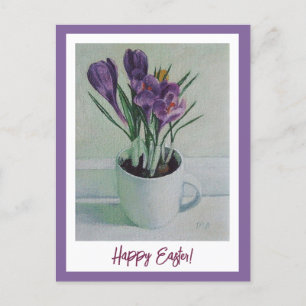 Happy Oaster lila Crocuses Vintage Kunst Postkarte