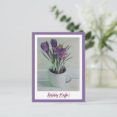 Happy Oaster lila Crocuses Vintage Kunst Postkarte (Stehend Vorderseite)
