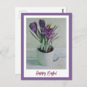 Happy Oaster lila Crocuses Vintage Kunst Postkarte (Vorne/Hinten)