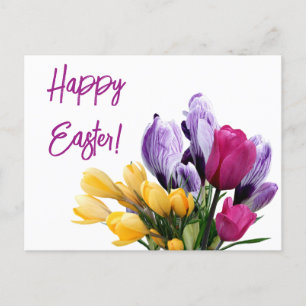 Happy Oaster lila gelbe Pink Tulpe floral Spaß Feiertagspostkarte