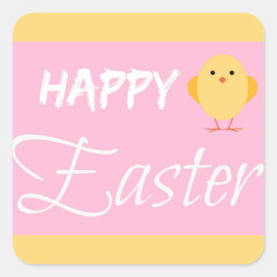 Happy Oaster Little Chick Yellow Quadratischer Aufkleber