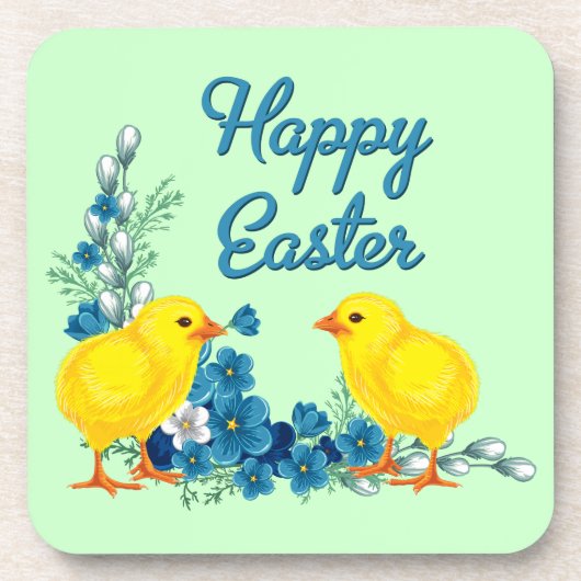 Happy Oaster mit Baby Chicks Getränkeuntersetzer (Vorderseite)