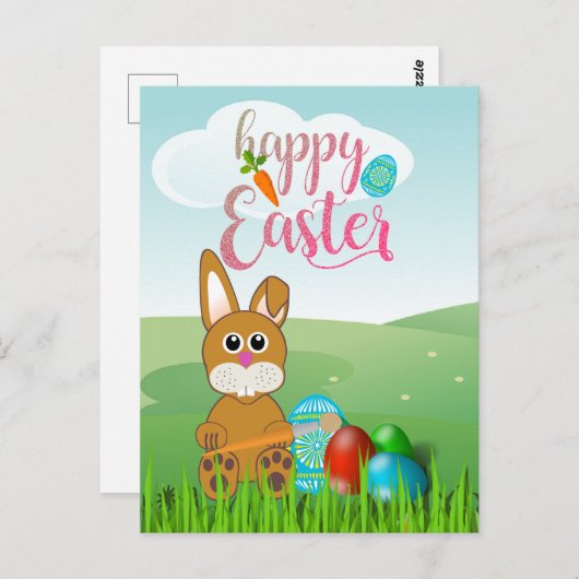 Happy Oaster mit Bunny Rabbit Kids Postcard Postkarte (Vorne/Hinten)