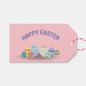Happy Oaster mit bunten Eiern pink Geschenkanhänger (Vorderseite (Horizontal))