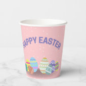 Happy Oaster mit bunten Eiern pink Pappbecher (Rückseite)