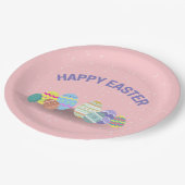 Happy Oaster mit bunten Eiern pink Pappteller (Schrägansicht)