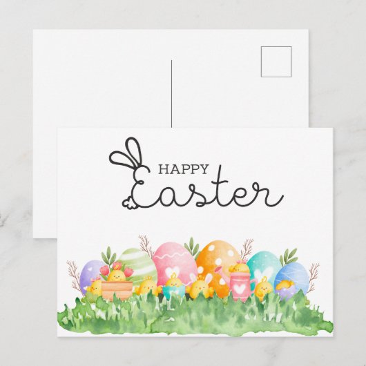 Happy Oaster mit Eiern Postkarte (Vorne/Hinten)