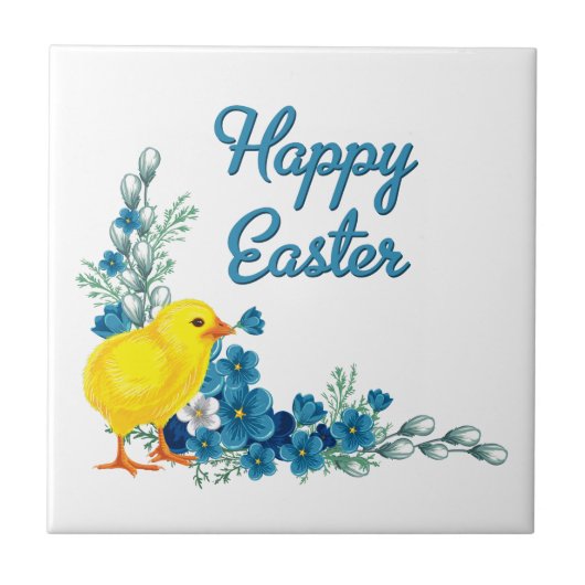Happy Oaster mit einem Baby Chick Fliese (Vorderseite)