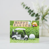 Happy Oaster mit Golfwagen und Ball auf grün Postkarte (Stehend Vorderseite)