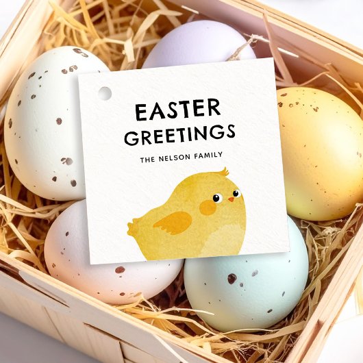 Happy Oaster mit kleinem gelben Huhn Geschenkanhänger